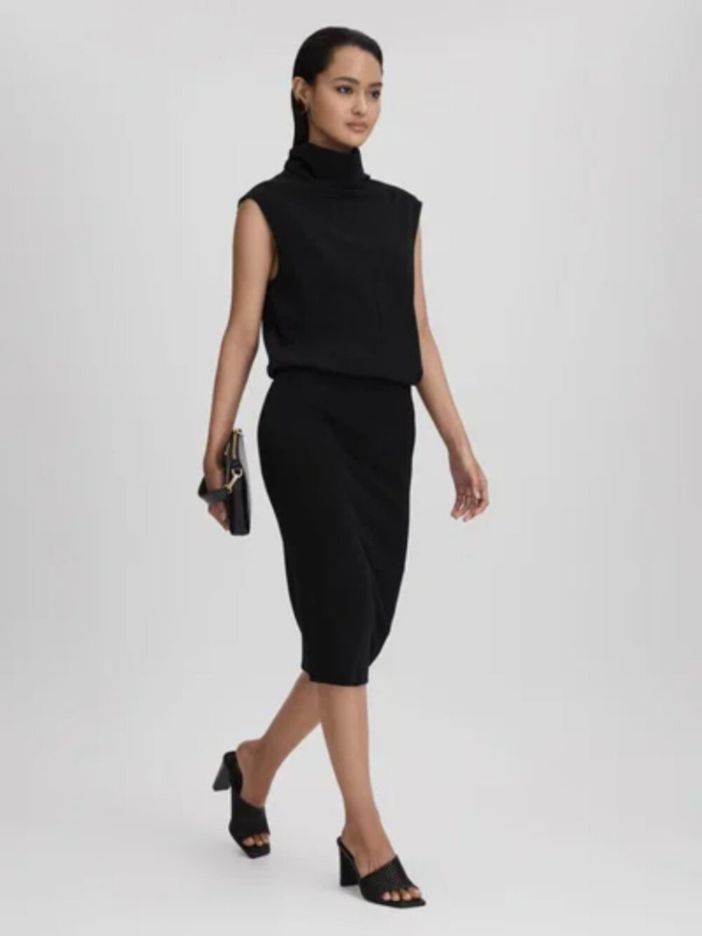 REISS Cici Roll Neck Draped Midi Dress in Black - Size XS - NWT - Picture 2 of 9